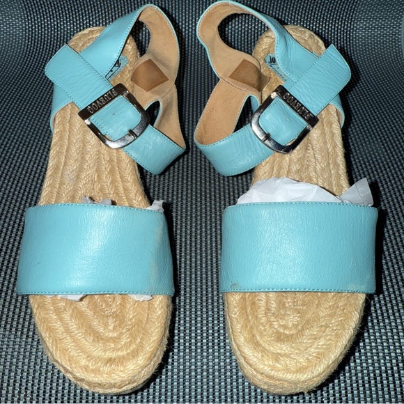 John Fluevog Mountain Rushmore Sandals Buckle Clogs Aqua Blue Leather Shoes - Picture 3 of 10